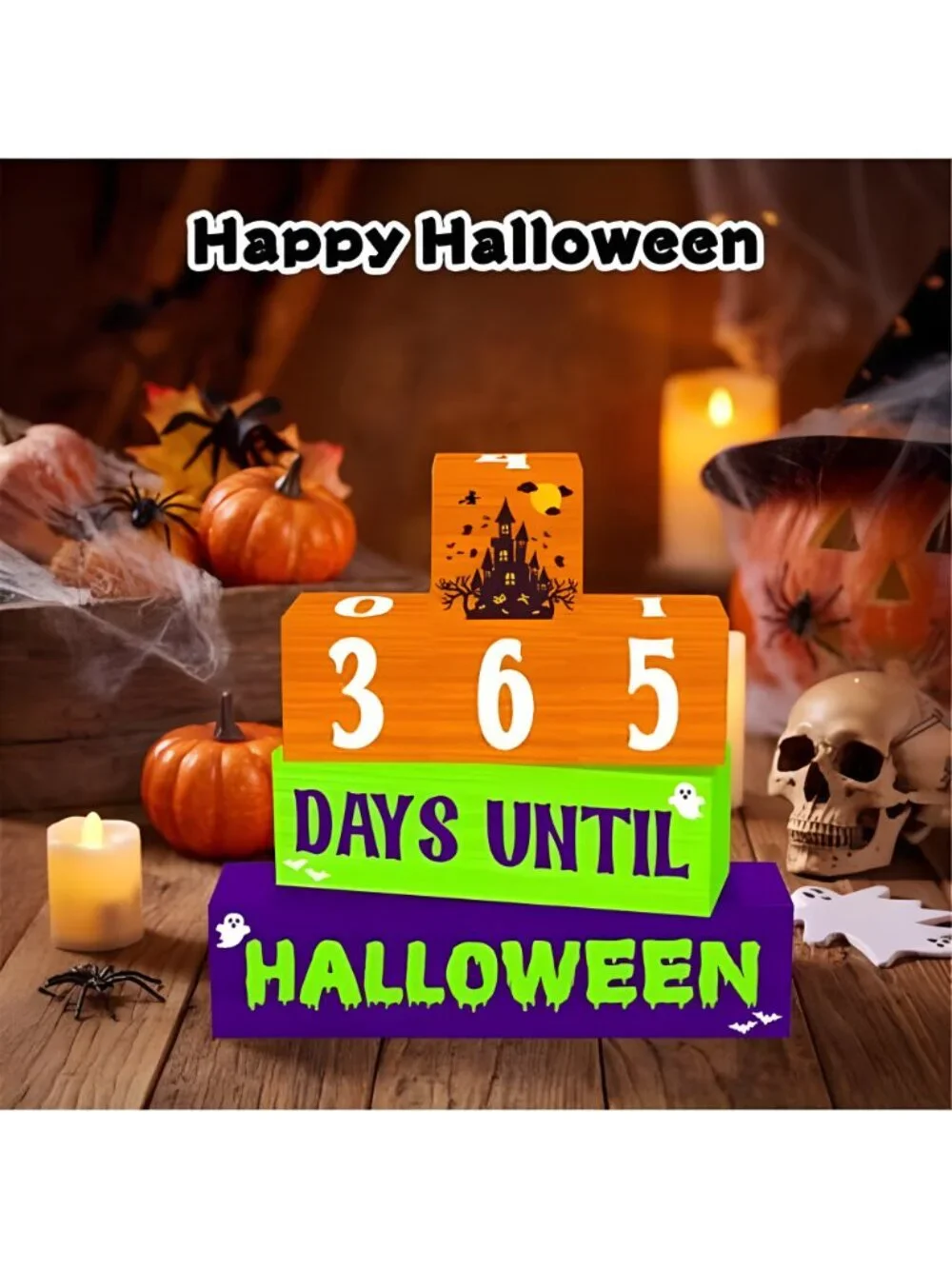 7 Pcs Halloween Countdown Wooden Table Decor, Halloween Home Decorations